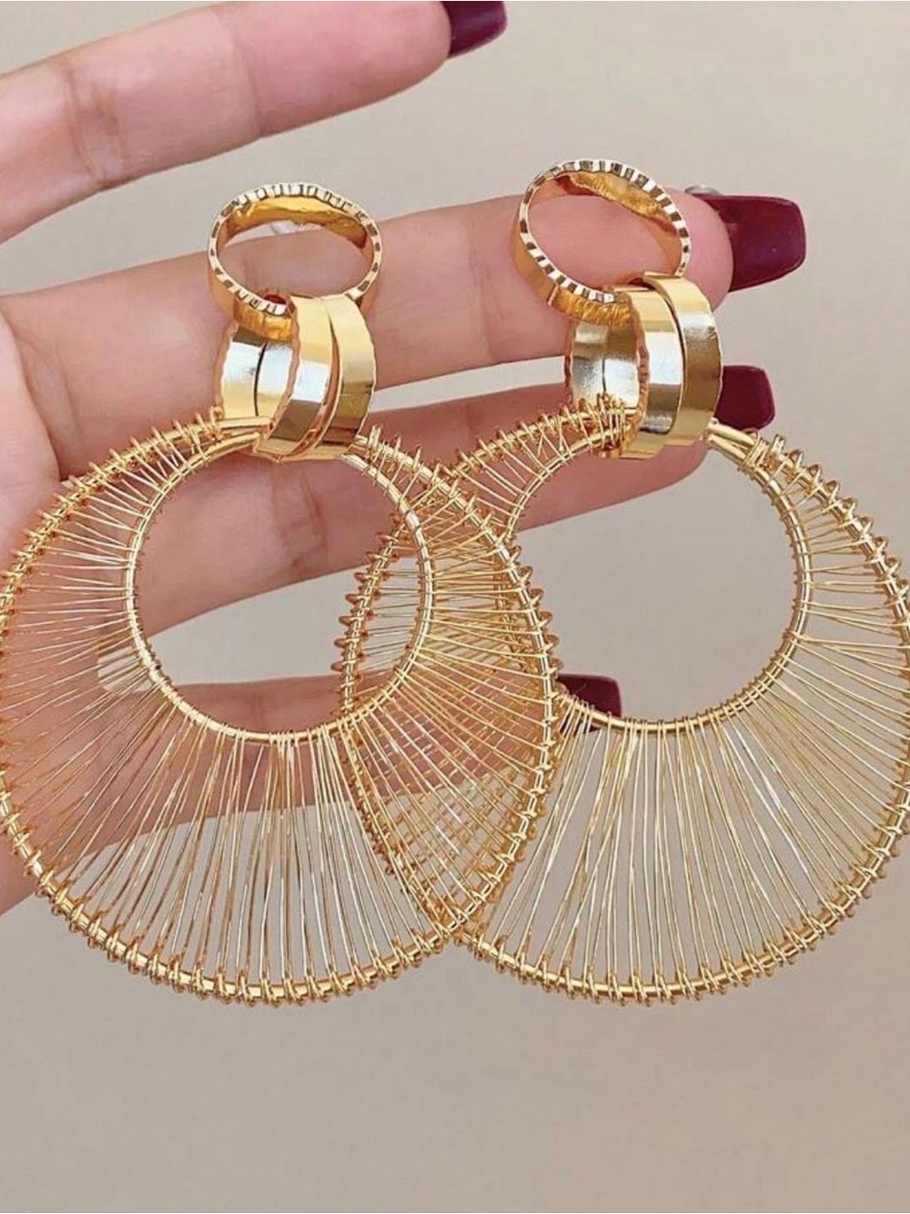 Gold Sunburst Hoop Earrings